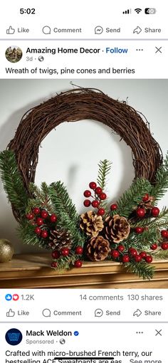 Christmas Projects, Pine Cones, Grapevine Wreath, Grape Vines, Christmas Crafts, Christmas