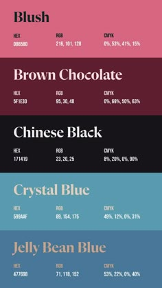 the color scheme for different font styles and colors, including blue, pink, green, red