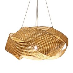 a hanging light made out of woven material