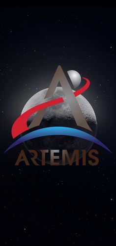 the logo for an artificial space station that is on display in front of a dark background