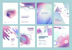 a set of brochures with abstract shapes