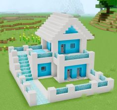 Blue Minecraft House Aesthetic, Disney Princess Minecraft Houses, Cinnamoroll Minecraft House, Cool Minecraft Ideas, Minecraft Create, Minecraft Decoration