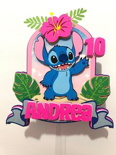 an image of a cartoon character with flowers on it's head and name in the middle