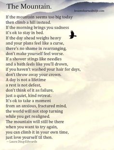 a poem written in the shape of a bird flying over mountains with clouds and fog