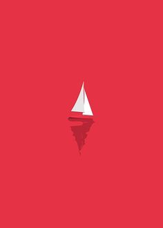 a red wall with a white sailboat floating on it