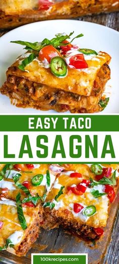 easy taco lasagna recipe on a white plate