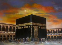 an oil painting of the ka'bah in the middle of a large courtyard