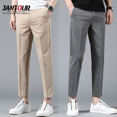 Jantour Brand Business Suit Pants Men Casual Formal Slim Fit Spring summer Male Classic Office Ankle Length Straight Trousers Men Casual Formal, Giant Animals, Semi Realism, Pants Outfit Men, Casual Pants Style, Classic Office, Trouser Outfits, Formal Pants, Men Trousers