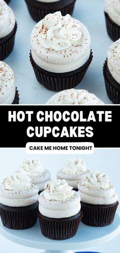 chocolate cupcakes with white frosting and sprinkles on top