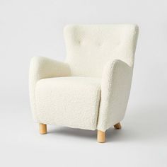 Kessler Wingback Accent Chair Cream Faux Shearling - Threshold™ designed with Studio McGee Reading Nook Chair, Wingback Accent Chair, Studio Mcgee Target, Upholstered Swivel Chairs, Chairs For Small Spaces, Comfy Seating, Swivel Accent Chair, Reading Chair, Wood Arm Chair