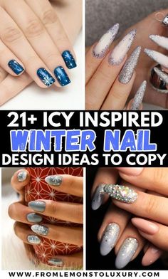 Winter Nail Ideas Gel, Winter Nail Ideas Blue, Simple Winter Nail Ideas, Winter Nail Ideas Simple, Nail Ideas Gel, Ice Nails, Nail Ideas Simple