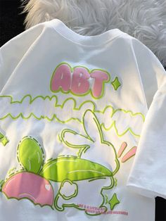 Deeptown Kawaii Rabbit T-Shirt - Pastel Kitten Kawaii Shorts, Kawaii Rabbit, Bunny Fashion, Cute Tees, Kpop Tshirt, French Women Style, T Shirts Women, Bunny Print, Rabbit Print