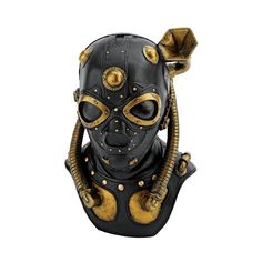 Get ready for a little anti-establishment, alternate history with our forward-thinking Steampunk gas mask that boasts a gramophone for hearing and no end of techno-Victorian charm! It is cast in quality designer resin with retro details including straps, valves, hoses and a back zipper, it is hand-painted to call attention to the faux leather, brass and copper fittings. 7"Wx4½"Dx10"H. 2 lbs. Vintage Black Mask And Prosthetics For Costume, Steampunk Masks And Prosthetics For Costume Party, Vintage Black Masks And Prosthetics For Costume Party, Vintage Masks For Costume Party, Apocalypse Gas Mask, Steampunk Apocalypse, Steampunk Gas Mask, Interesting Accessories, Steampunk Creations