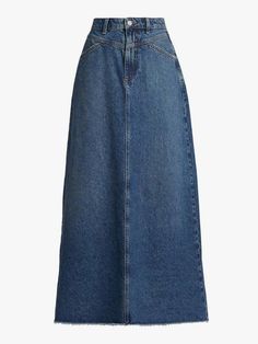 Long Denim Skirt Outfit, Womens Skirt Outfits, Patchwork Denim Skirt, Neat Casual Outfits, Long Jean Skirt, Free People Maxi, Modesty Outfits, Jeans Outfit Women, Hadid Sisters