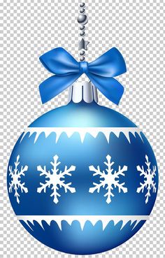 a blue christmas ornament with snowflakes on it and a bow hanging from the top