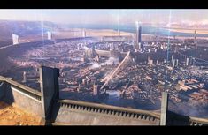 an aerial view of a city with tall buildings