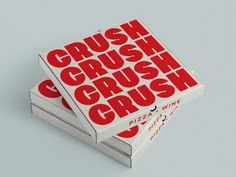 two pizza boxes are stacked on top of each other with the words crush crush in red