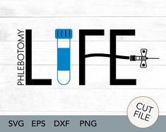 the word life is written in black and white with a blue tube next to it