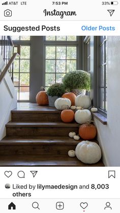 an instagram page with pumpkins on the stairs