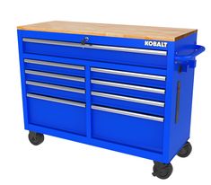 The Kobalt 46-In 9-Drawer Mobile Workstation is great for storing and organizing all your tools and hardware. The unit is made from high grade all welded steel construction with a tough, rust-resistant powder coat finish. 9 Drawers are soft-close full-extension and glide effortlessly on ball-bearing slides that can support up to 100 lbs. solid wood top with protective coating provides great work surface. You can charge your electronics and power tools even when the chest is locked via the integr Lowes Plants, Wood Work Bench, Converted Bus, Mobile Workstation, Work Benches, Bus House, Plant Light, Work Bench, Metal Tools