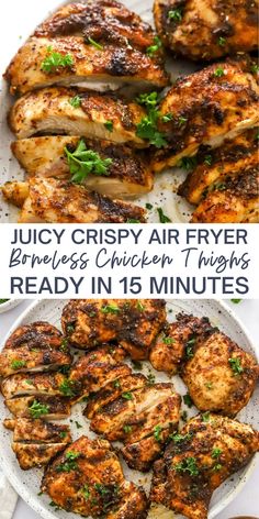 juicy crispy air fryer boneless chicken thighs are ready in 15 minutes to cook