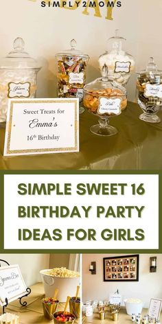 Celebrate with friends at home and throw the perfect party with these easy and budget-friendly sweet 16 birthday party ideas! Simple ideas for a special birthday party including a DIY photo booth, popcorn bar, candy & dessert bar and sentimental photo display. Girls will love this pretty and sophisticated gold and white party color scheme. Beautiful but simple decorations create the perfect party atmosphere. Birthday Ideas For Best Friend, 16 Birthday Ideas, Sweet 16 Birthday Ideas, Sweet 16 Birthday Party Ideas, Party Ideas For Girls, Sweet 16 Party Themes, Sweet 16 Party Decorations