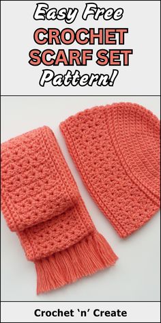 Free crochet pattern - Autumn Scarf Set from crochet 'n' create. Free fast, quick-easy-beginner-friendly! 'Don't forget to save' Quick Crochet Scarf Pattern, Quick And Easy Crochet Hat Patterns Free, Easy Crochet Scarf For Beginners, Easy Crochet Hat Pattern Free, Crochet Autumn, Easy Crochet Hat Patterns