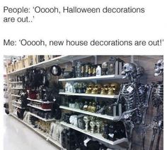 a room filled with lots of shelves covered in halloween decorations