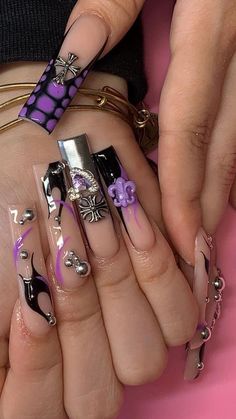 Purple Acrylic Nails, Drip Nails, Colored Acrylic Nails, Classy Acrylic Nails, Long Acrylic Nails Coffin, Acrylic Nails Coffin Pink, Long Square Acrylic Nails