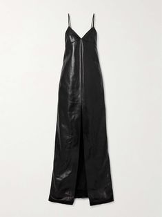 SAINT LAURENT Paneled leather gown Leather Gown, Saint Laurent Denim, Yves Saint Laurent Dress, Eyewear Shop, Sport Swimwear, Sports Skirts, Quiet Luxury, Leather Dress, Party Looks