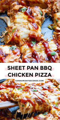 sheet pan bbq chicken pizza with text overlay