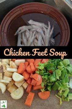 chicken feet soup with carrots, celery and lettuce