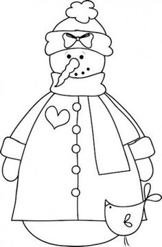 a drawing of a snowman wearing a hat and scarf with a bird on it