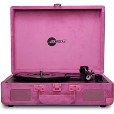 an old record player in a pink suitcase with the word ark rocket written on it