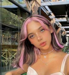 Pink Hair Color Ideas Short Hair, Pink Dyed Short Hair, Pink Hair Styles For Short Hair, Feminist Hairstyles, Short Hair With Pink Streaks, Short Hair With Streaks, Short Hair Vivid Color, Pink Hair Streaks Black Hair, Short Dyed Hair Aesthetic