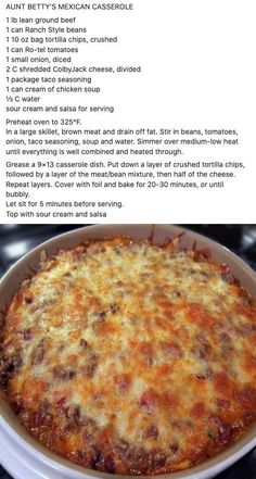 the recipe for an enchilada casserole is shown