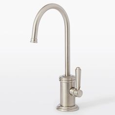 a stainless steel faucet on a white background