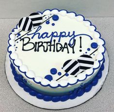 a birthday cake with the words happy birthday written in black and white frosting on it