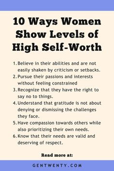 the ten ways women show levels of high self - worthness in their own words