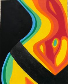 an abstract painting with black, yellow, red and green lines on it's surface