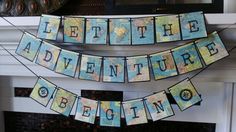 there is a banner that says let the adventure begin with letters and pictures on it