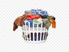 a laundry basket filled with clothes on top of a white table cloth, hd png