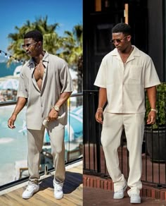 white two piece for men. 🤍 Dominican Republic Outfits Men, Elevated Casual Outfit Men, Two Piece For Men, Men Casual Outfit, Brown Instagram, Boyfriend Outfit, White Two Piece