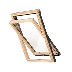 an open wooden window on the side of a white wall