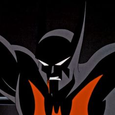 an animated batman character with orange and black colors