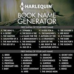 the book name generator for harlequin's book names is shown in black and white