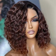 Ombre Dark Brown, 4x4 Closure Wig, Short Wavy Wig, Highlight Bob, Frontal Lace Wig, Dark Brown Ombre, Ombre Dark, Hair Care Oil, Curly Bob Wigs