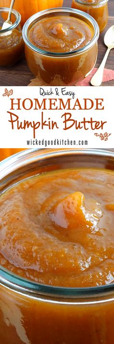 homemade pumpkin butter in glass jars with spoons