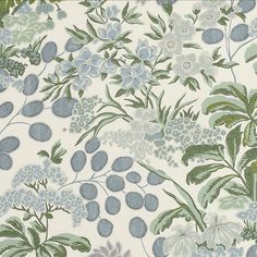 a floral wallpaper with blue and green flowers