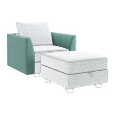 a chair with a footstool next to it and a pillow on the back